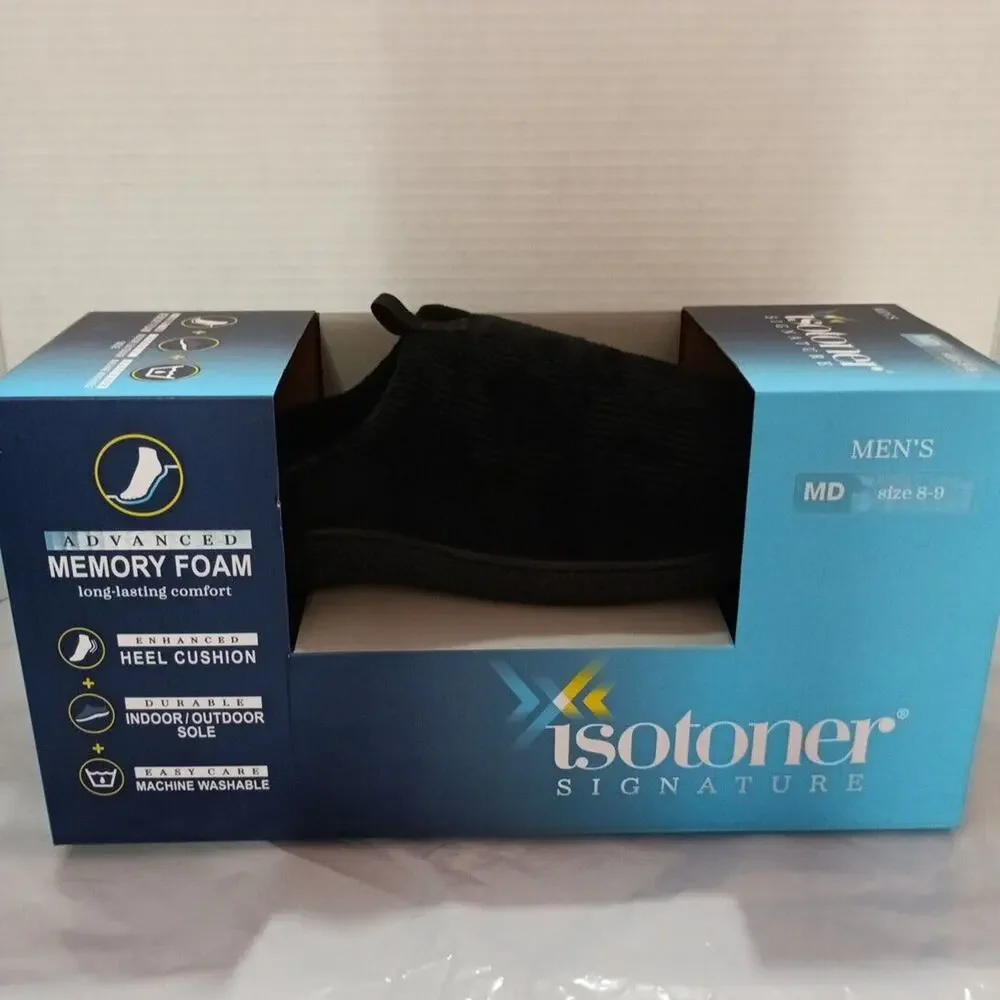 Isotoner Mens Wallace Corduroy Comfort Slides Slippers‎ Men's Size 8-9 Black